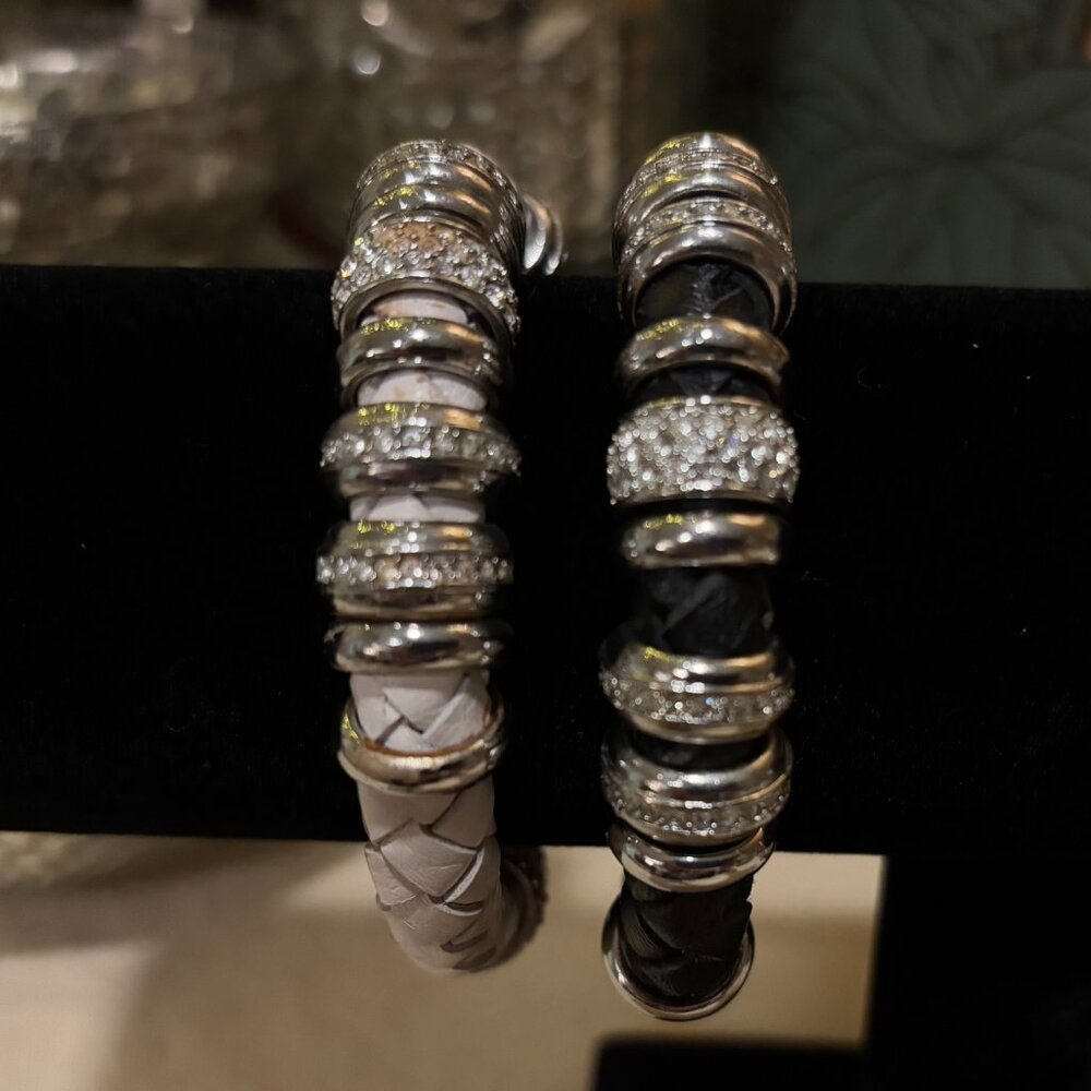Braided Leather Crystal Rhinestone Bracelet Set